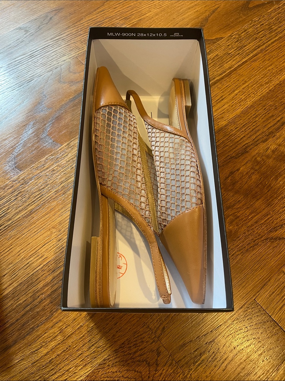 Marc Fisher Tan Pointed-Toe Slingback Flats with Mesh Panels
